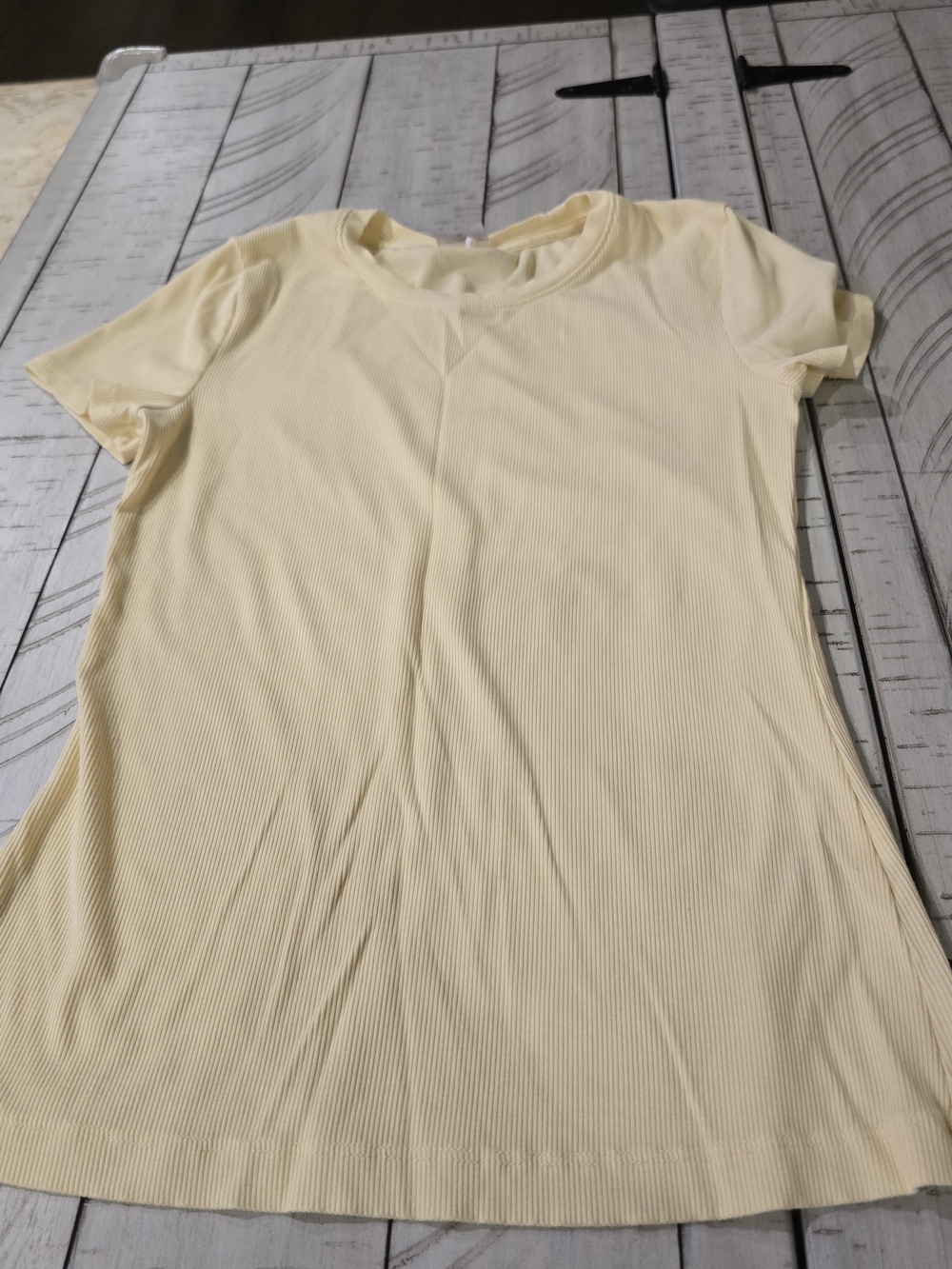 Short Sleeve Ribbed Tee in Light Cream - Classic Crew Neck